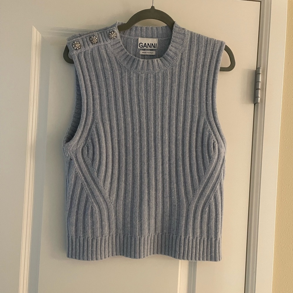 Ganni sweater vest, baby blue